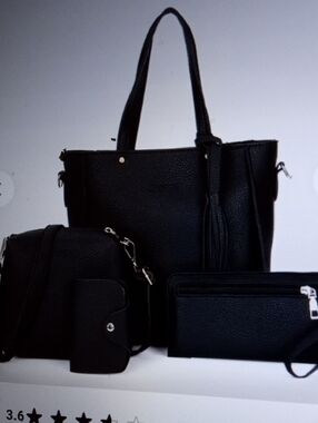 💲1⃣2⃣Black 4-Piece Women’s Handbag Set - Tote, Crossbody, Wallet, Wristlet